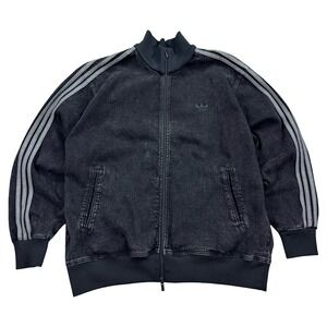 Adidas Bomber Jacket Men's 2XL Black Denim Trefoil Logo Heavyweight Streetwear